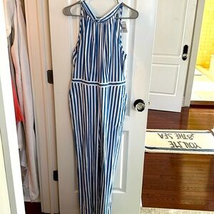 Jcrew size 8 blue and white striped pant one piece